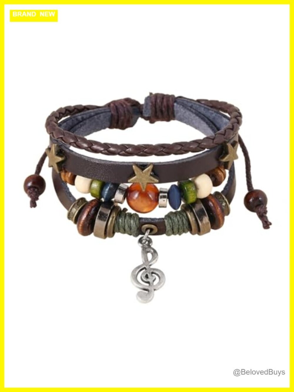 Music Note Wristband Boho Leather Bracelet Hippie Jewelry for Women Men